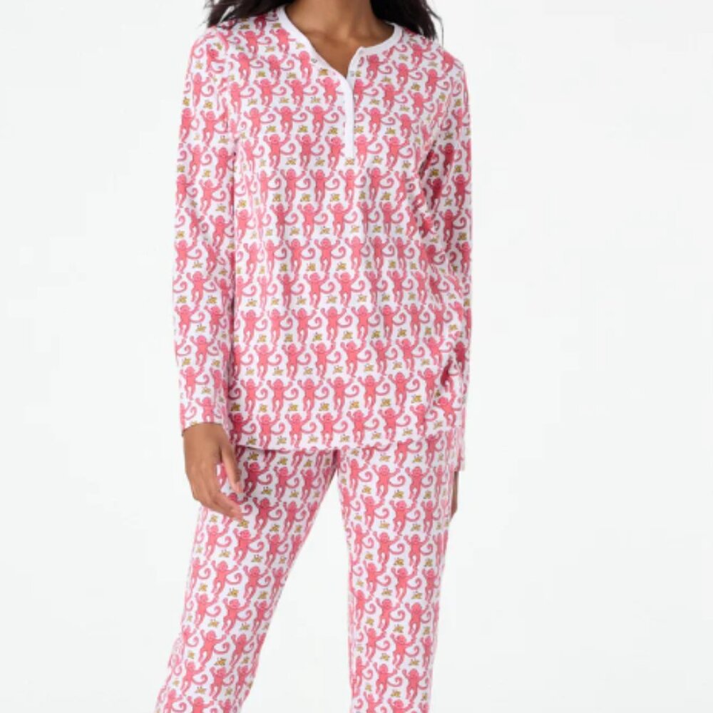 Pink Roller Rabbit Longsleeve Monkey Pajamas, Size Large